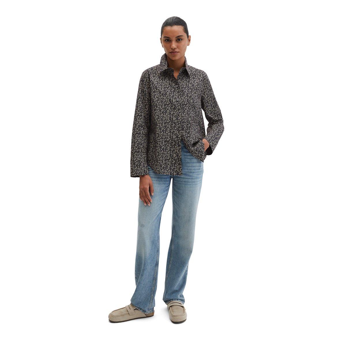 Blouse A-Shape en popeline Papertouch bleu, MARC O'POLO