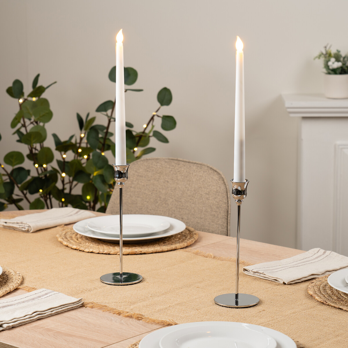 Set of 2 Silver Candle Holders 22cm silver-coloured, SO'HOME