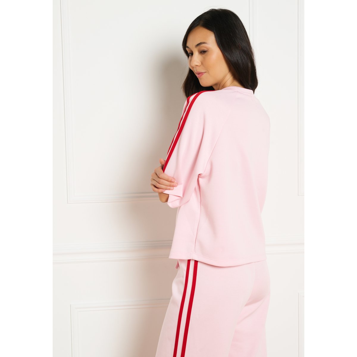 T-shirt sportswear à bandes rose nude, LOLALIZA