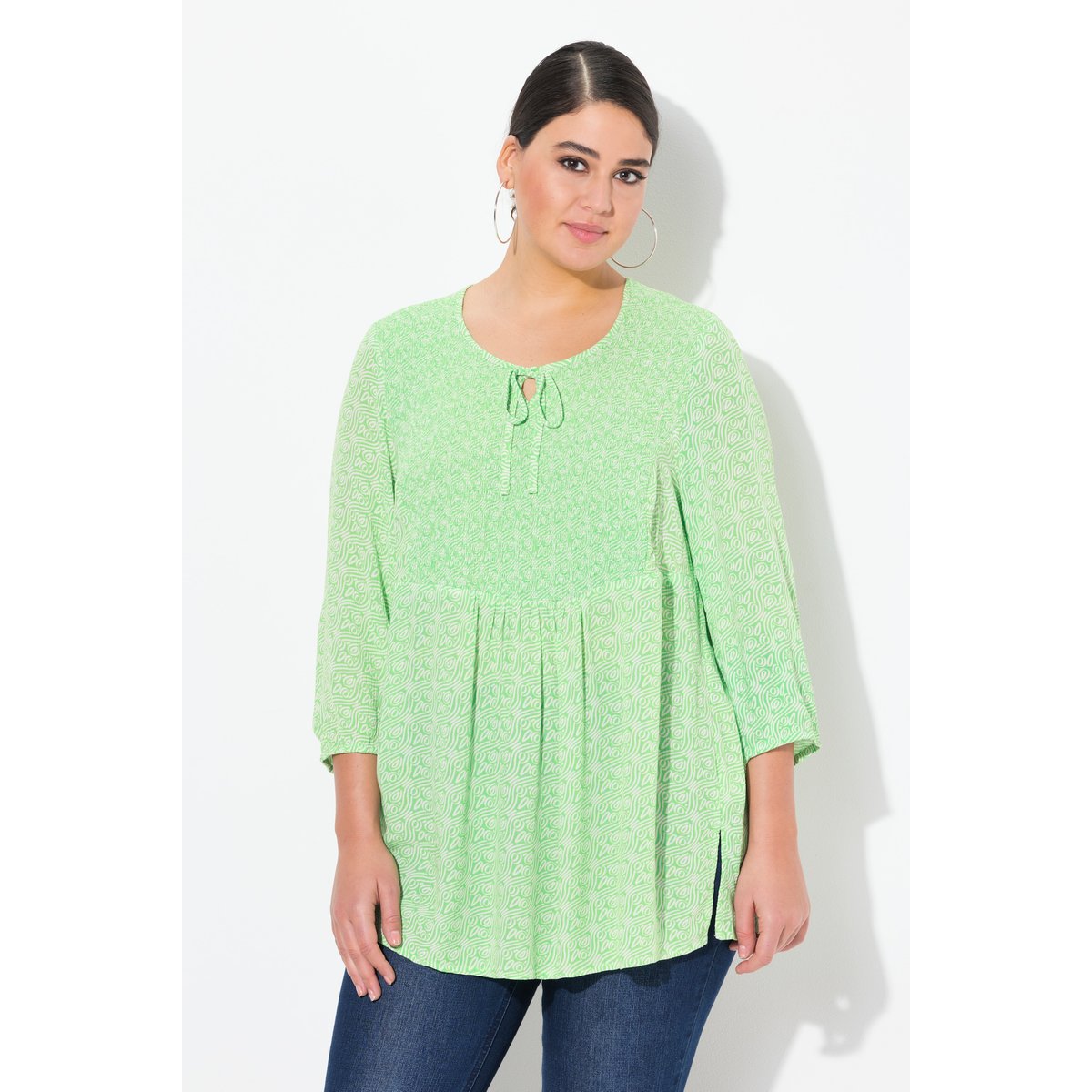Blouse, Coupe A-Ligne, Insert Smocké menthe verte, ULLA POPKEN