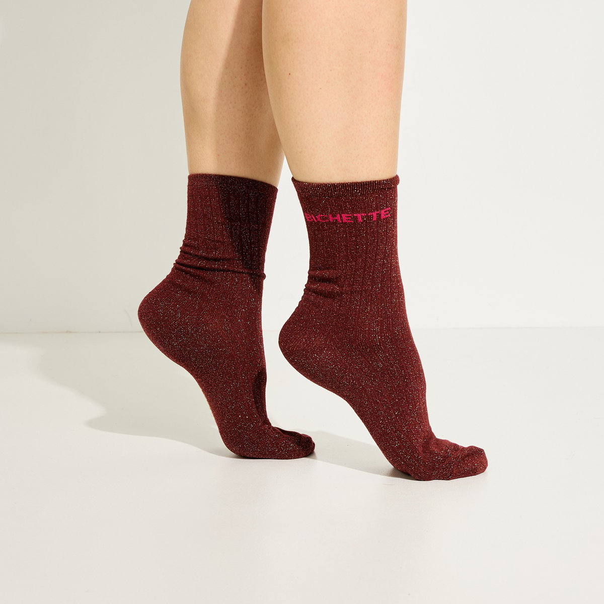 Chaussettes à paillettes message rose, GRAIN DE MALICE