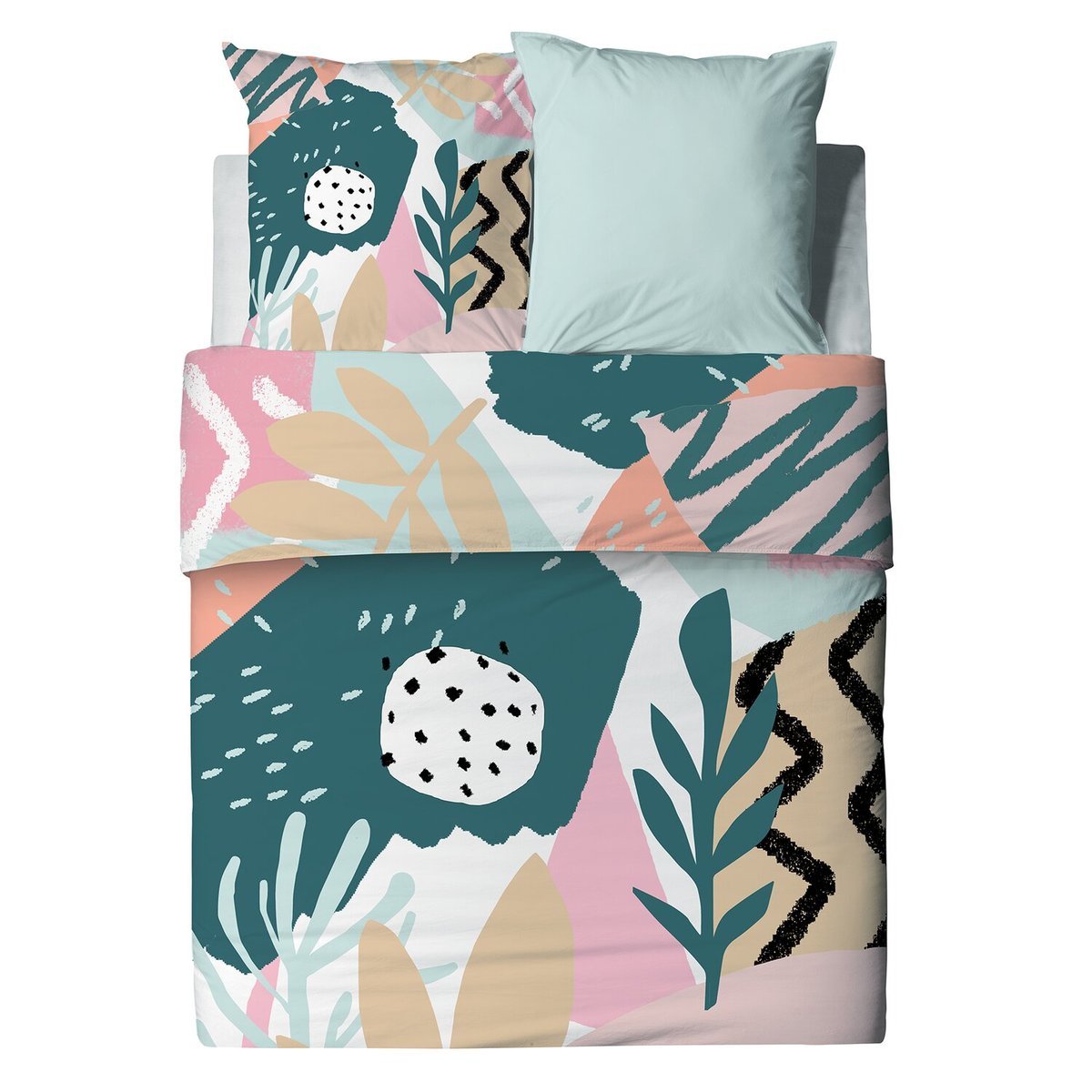 Parure housse de couette en coton imprimée, Emilia bleu, C DESIGN HOME TEXTILE
