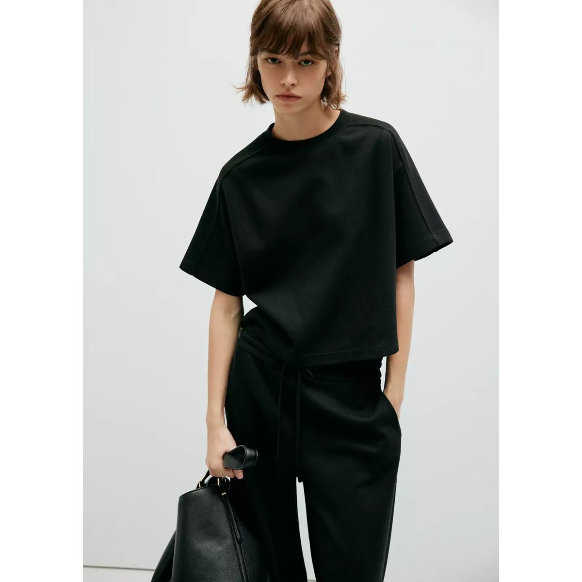 Pantalon droit maille fine noir, MANGO