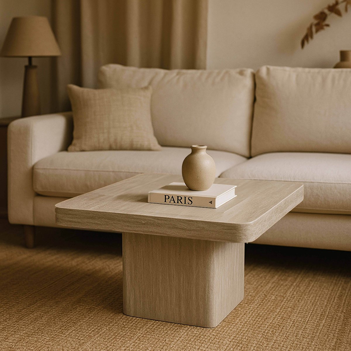 Table basse aspect naturel carrée 80 x 80 x 45 cm, PAULA bois, OVIALA