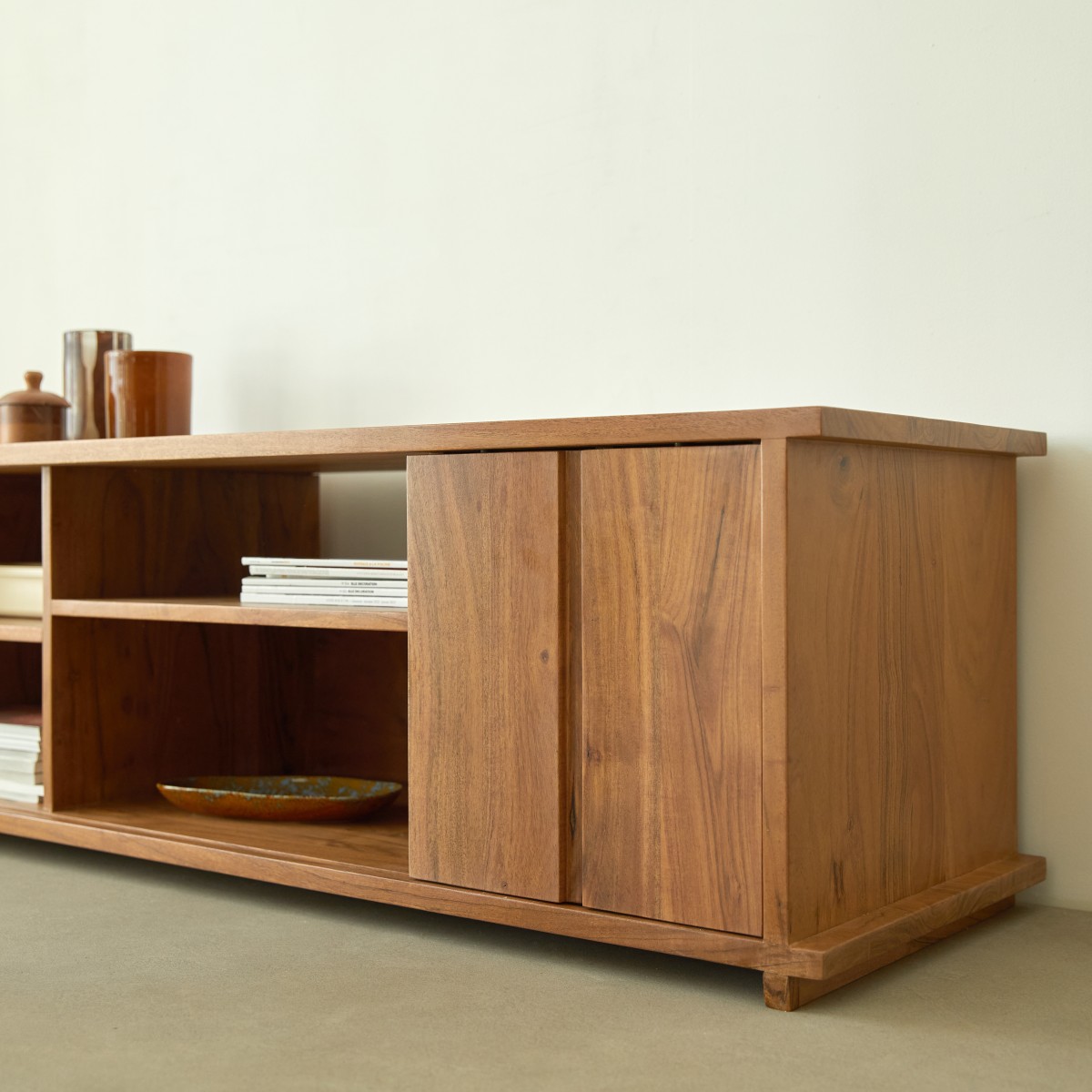 Meuble Hi-FI, TV en Acacia massif, JULES marron, TIKAMOON