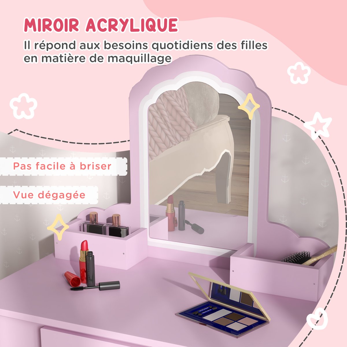 Ensemble de coiffeuse pour enfants MDF Rose rose, ZONEKIZ