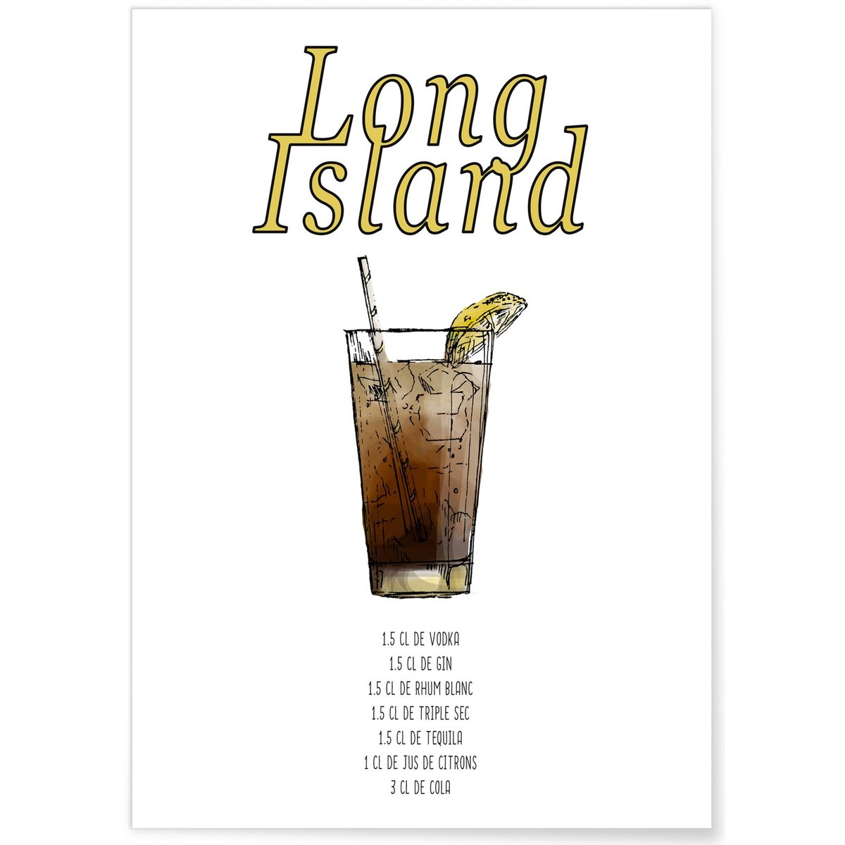 Affiche Cocktail Long Island blanc, L'AFFICHERIE