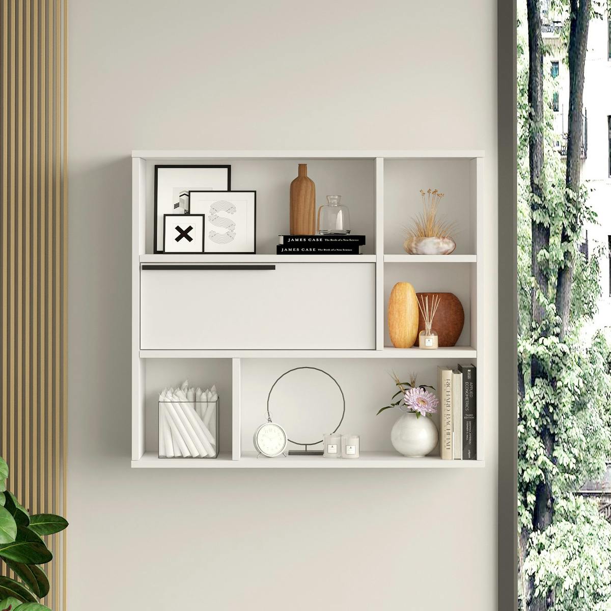 Etagère murale 5 niches, 1 porte MARFA blanc, PIER IMPORT
