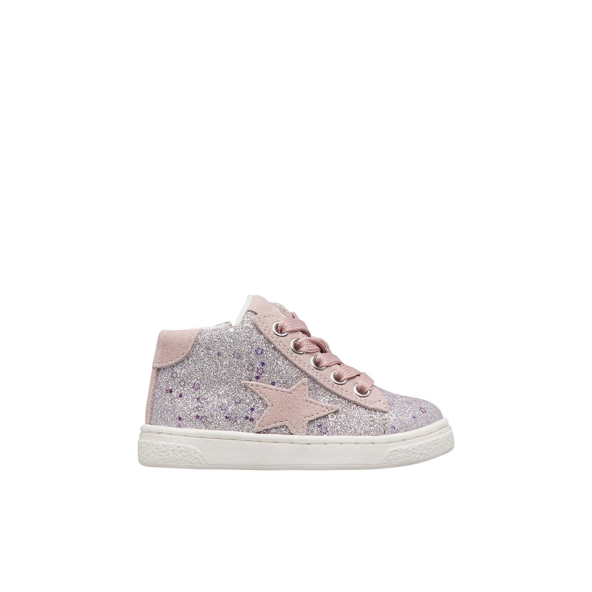 Baskets en suède et tissu pailleté PINN HIGH ZIP. argent-rose poudré, NATURINO