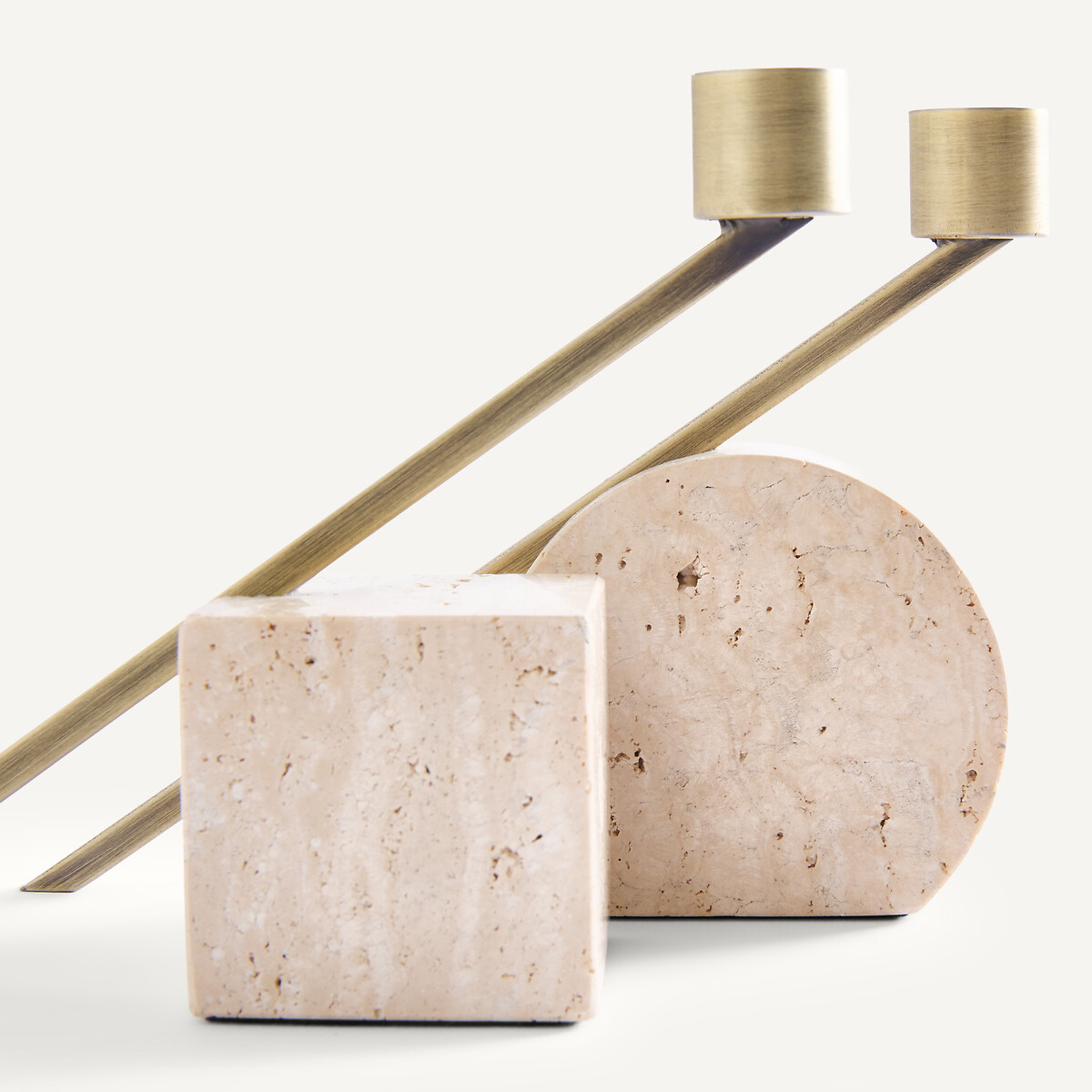 Lot de 2 bougeoirs en travertin, hauteur 12,6 cm, SEBASTIANO travertin, AM.PM