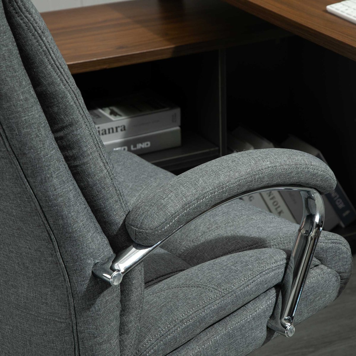 Chaise de bureau Lin (100% polyester) Gris gris, HOMCOM