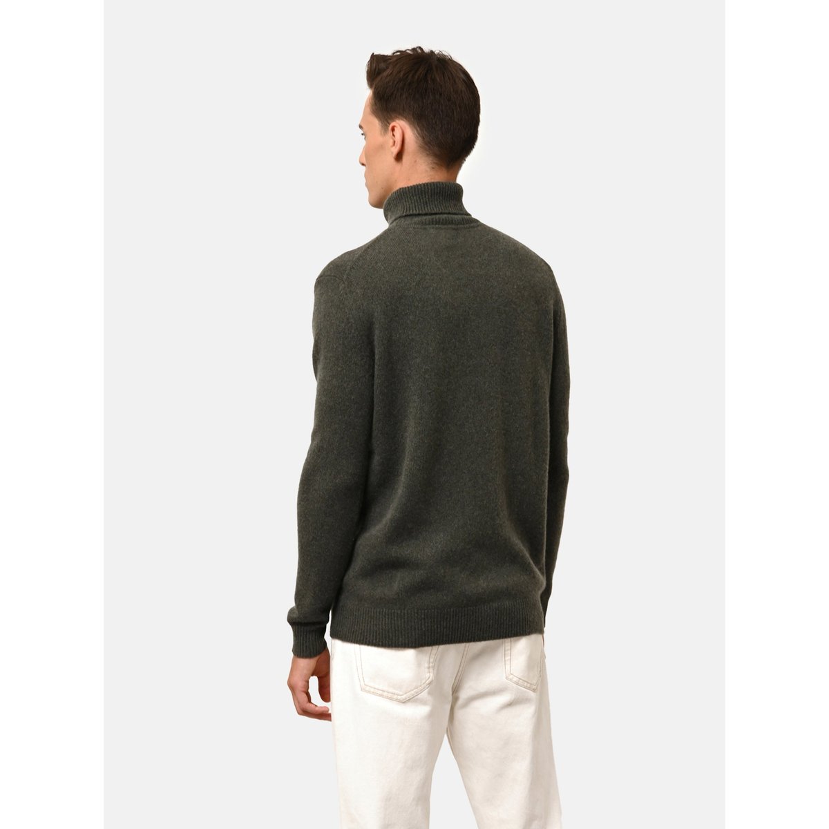 Pull Col Roulé 4 Fils Kaki Chiné Sacha kaki chiné, JUST CASHMERE