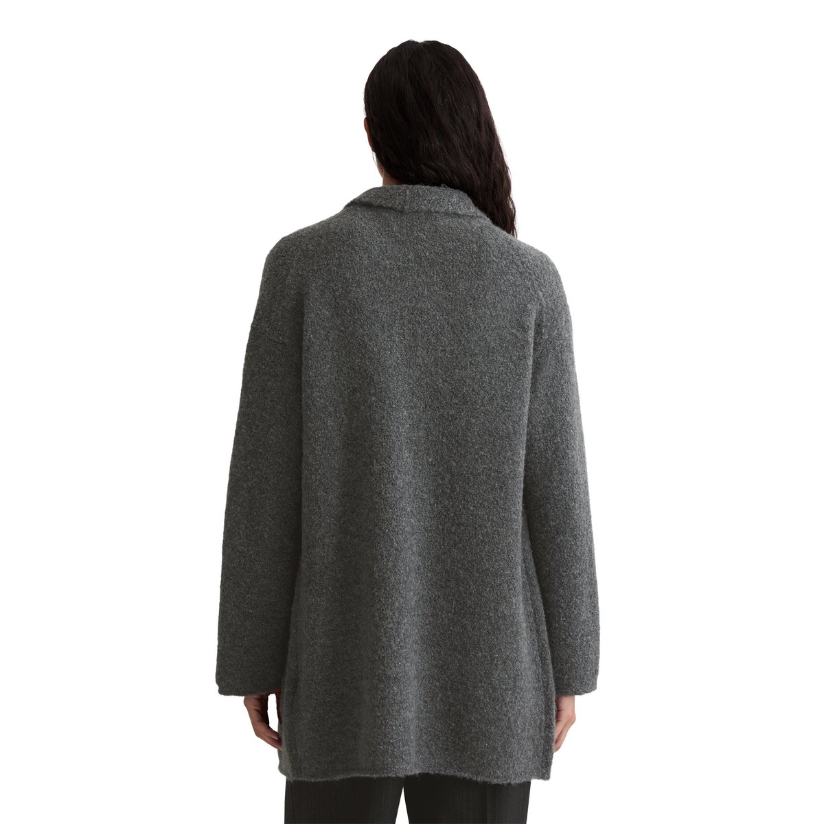 Cardigan bouclette regular en mélange de laine vierge et de laine d'alpaga gris fonce, MARC O'POLO