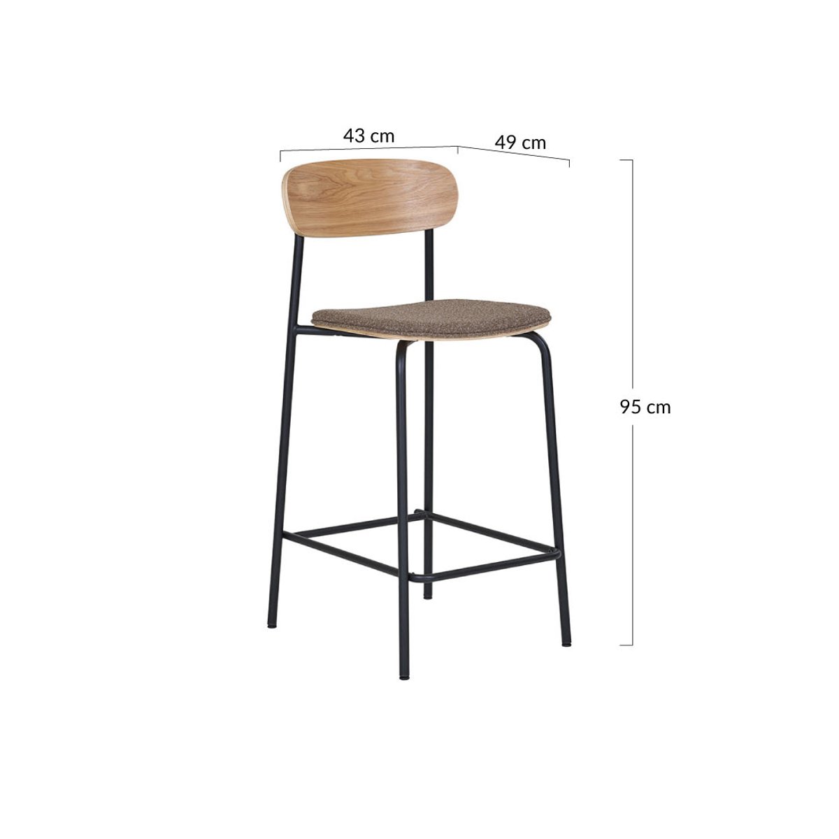 Lot de 2 tabourets en bois de frêne, ZOE marron, BEST MOBILIER