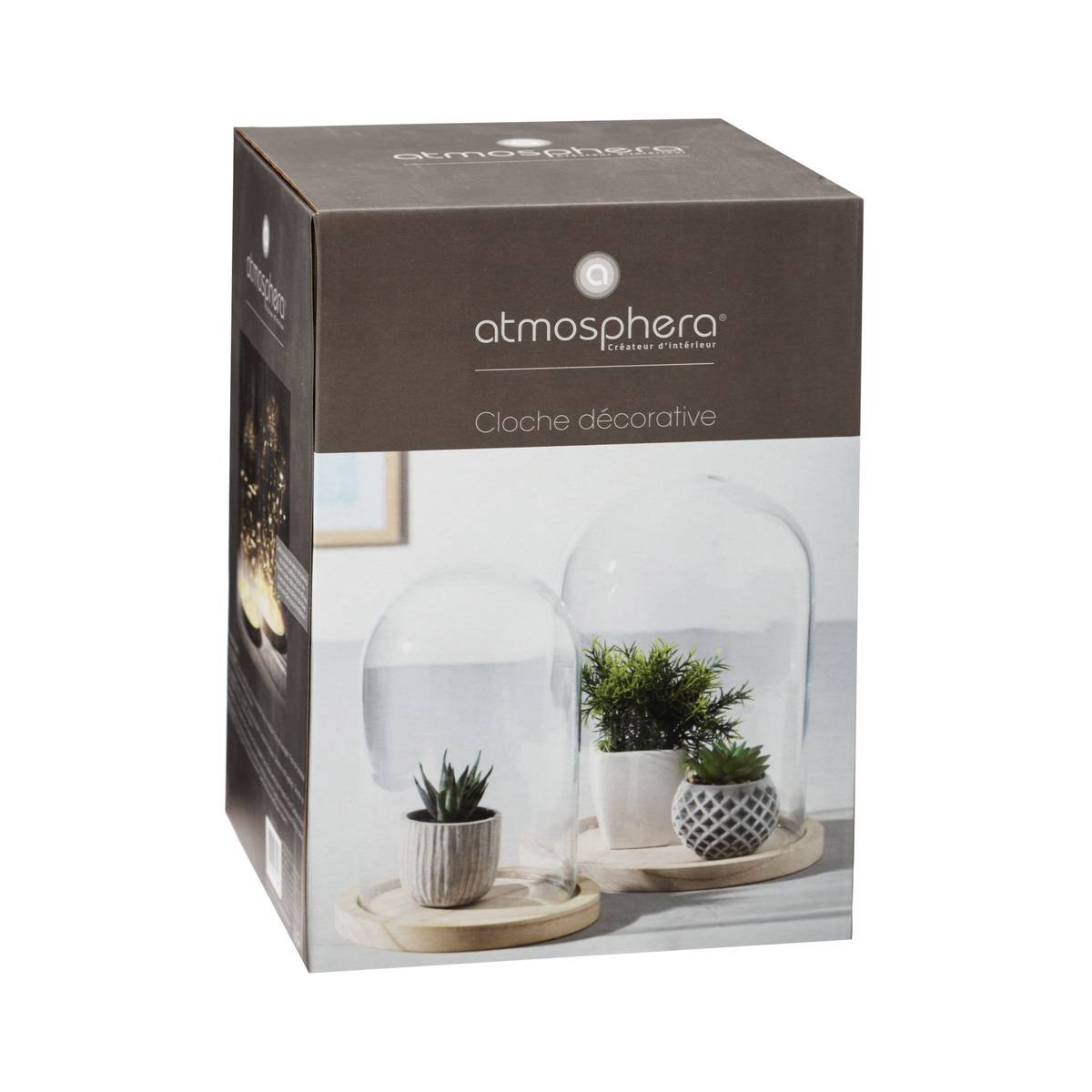 Cloche décorative en verre sur socle bois CLOCHE transparent, ATMOSPHERA
