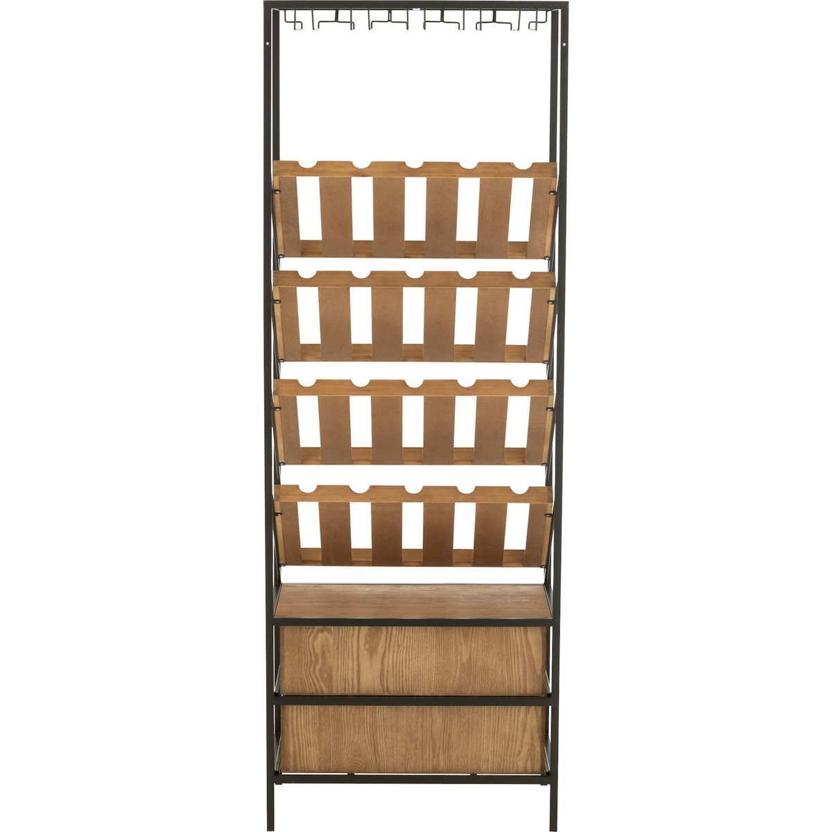 Meuble bar rectangulaire en bois avec rangements pour bouteilles bois naturel et métal noir, RECOLLECTION