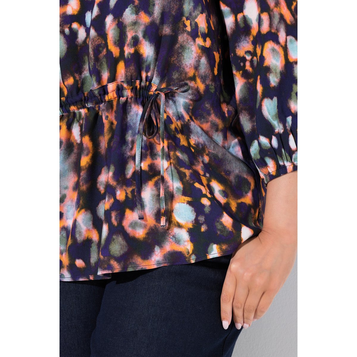 Blouse avec imprimé, cordon à froncer marine, ULLA POPKEN