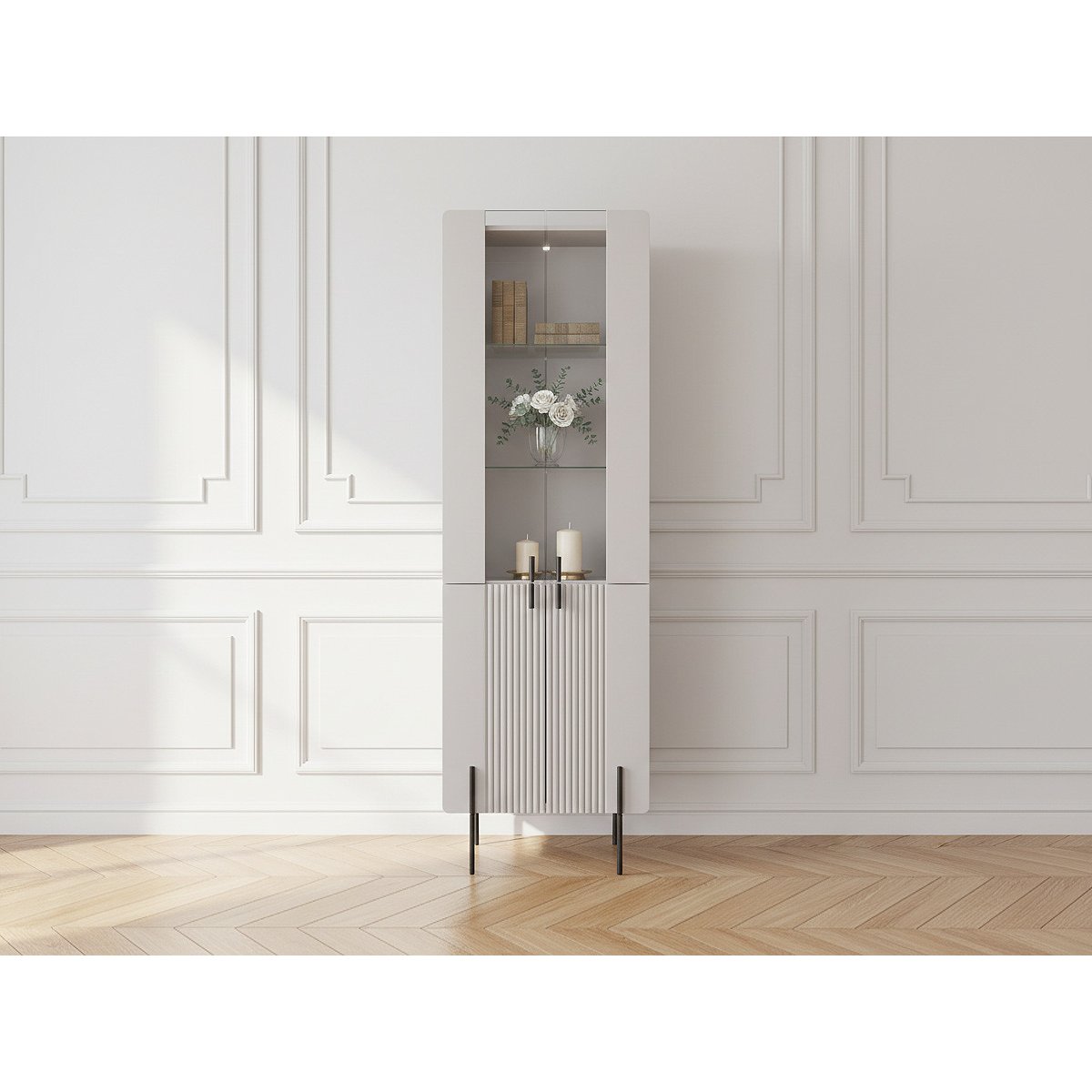 Vitrine 60 cm 2 portes, MATHILDE beige, BOBOCHIC