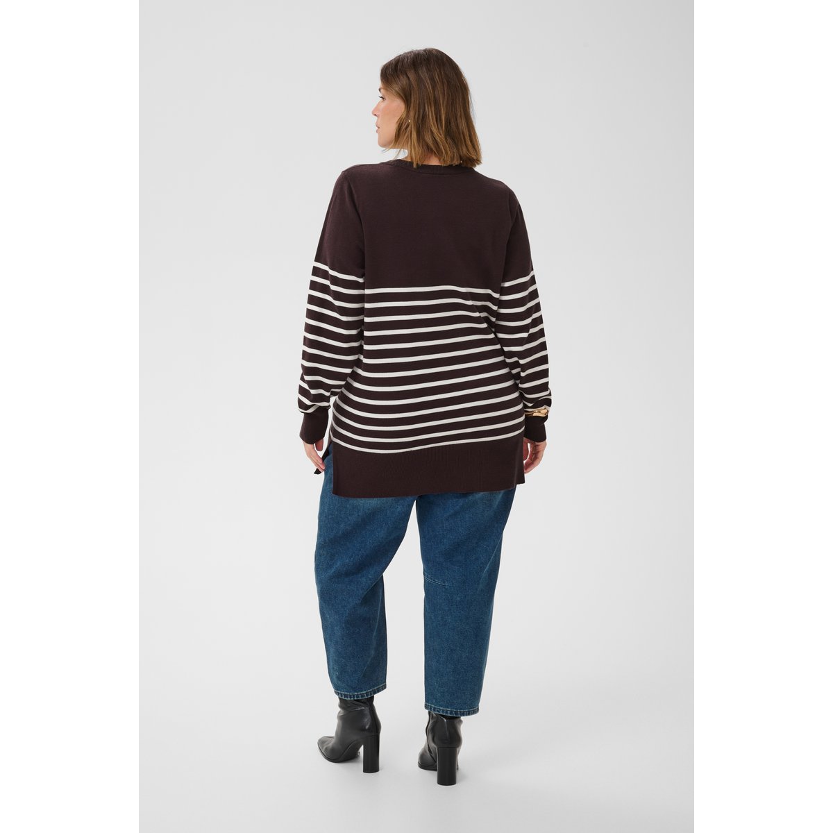 Tunique tricoté marron fudge/whisper white stripe, KAFFE CURVE