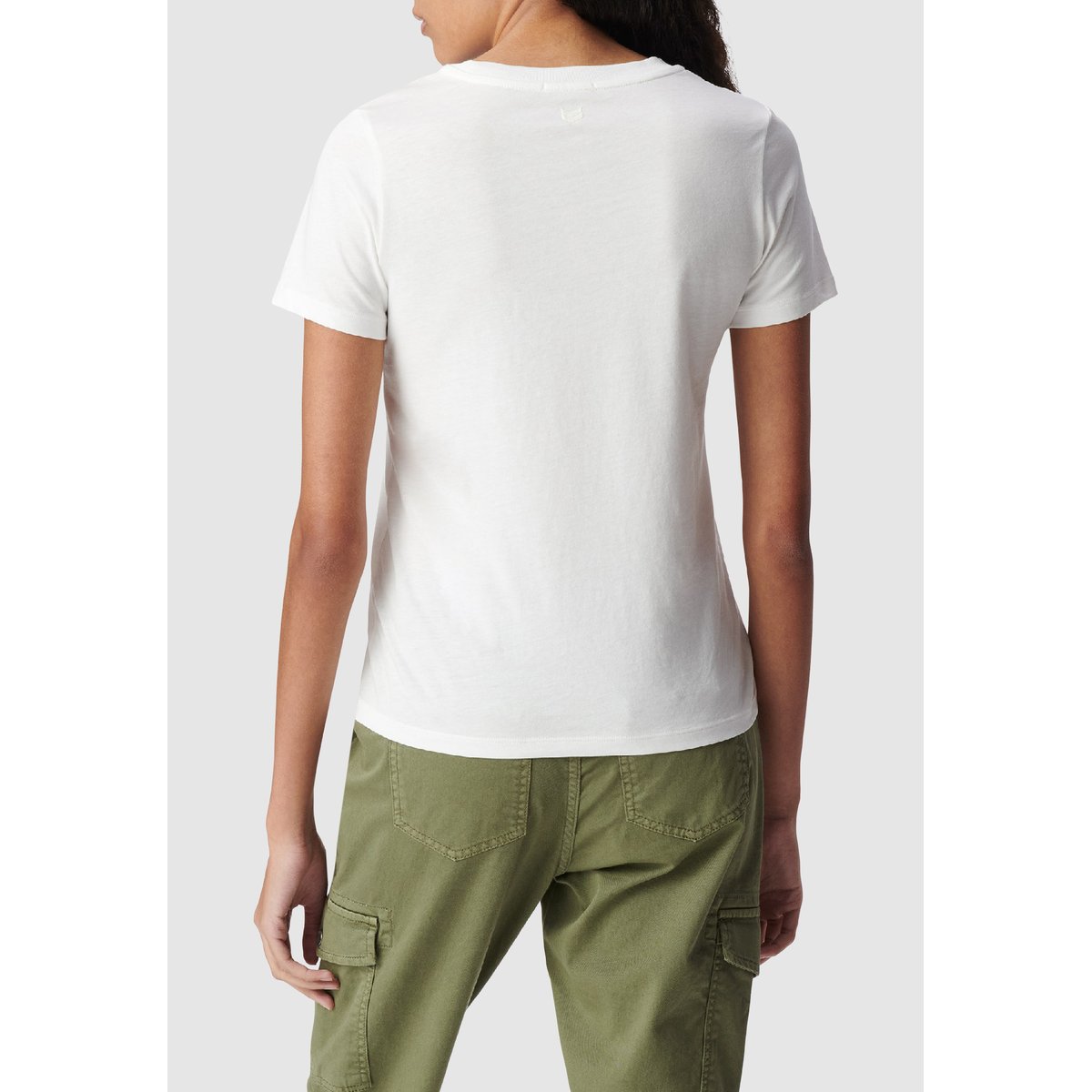 Tee-shirt droit col rond broderie chevrons dos blanc cassé, IKKS