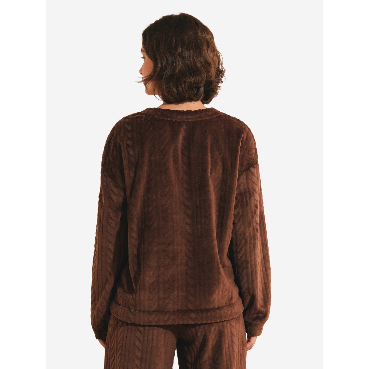 Pull col rond avec motifs tressés LORIANA taupe, ETAM