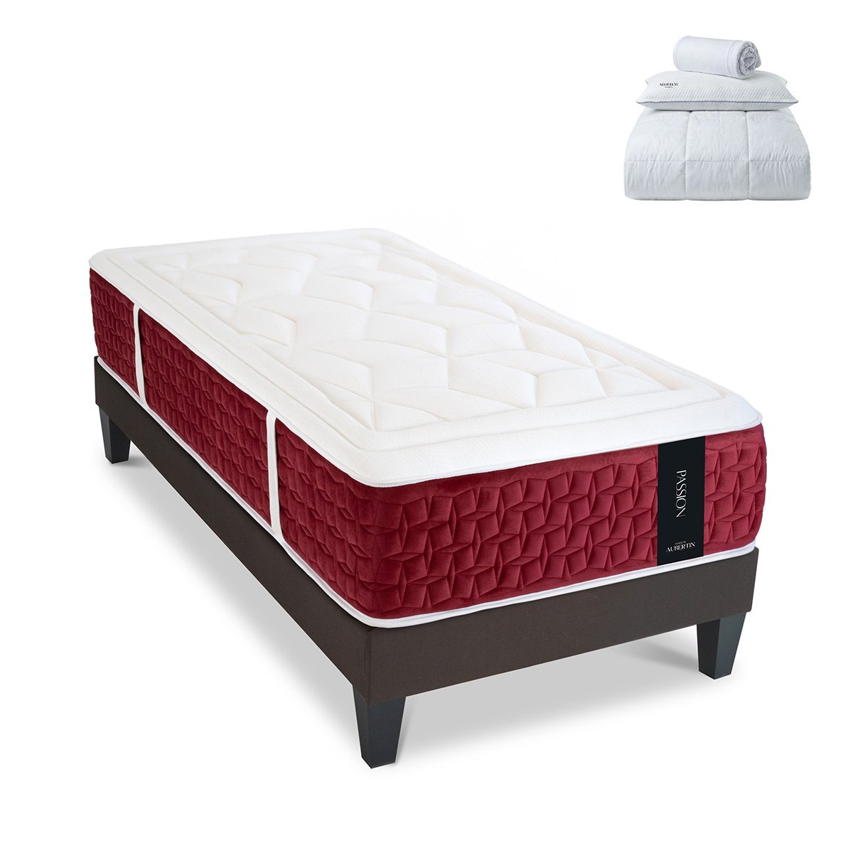 Ensemble Matelas+sommier Ressorts PASSION + accessoires - 32 cm d'épaisseur - Accueil moelleux, soutien ferme blanc, MAISON AUBERTIN