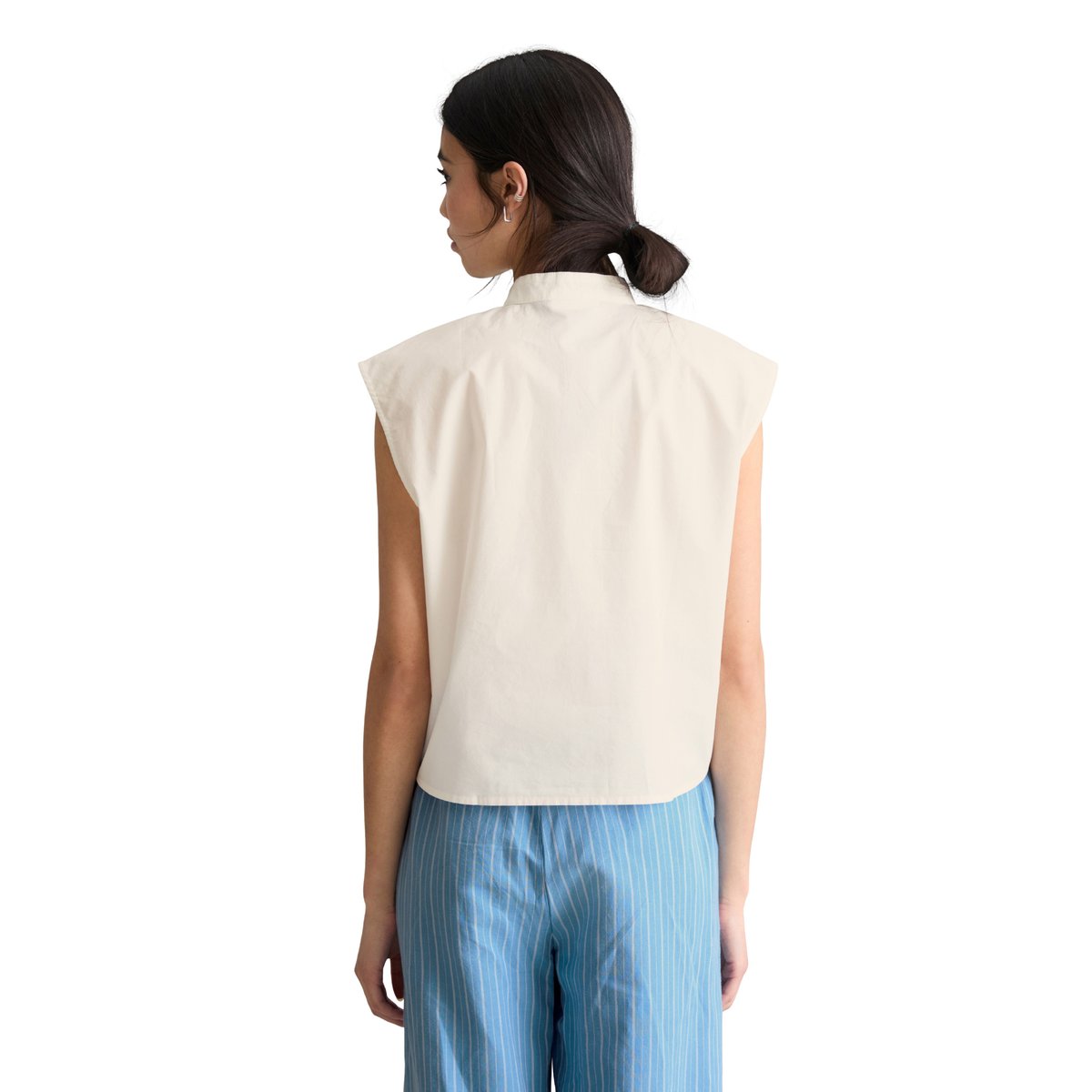 Blouse sans manches relaxed en popeline Papertouch blanc, MARC O’POLO DENIM