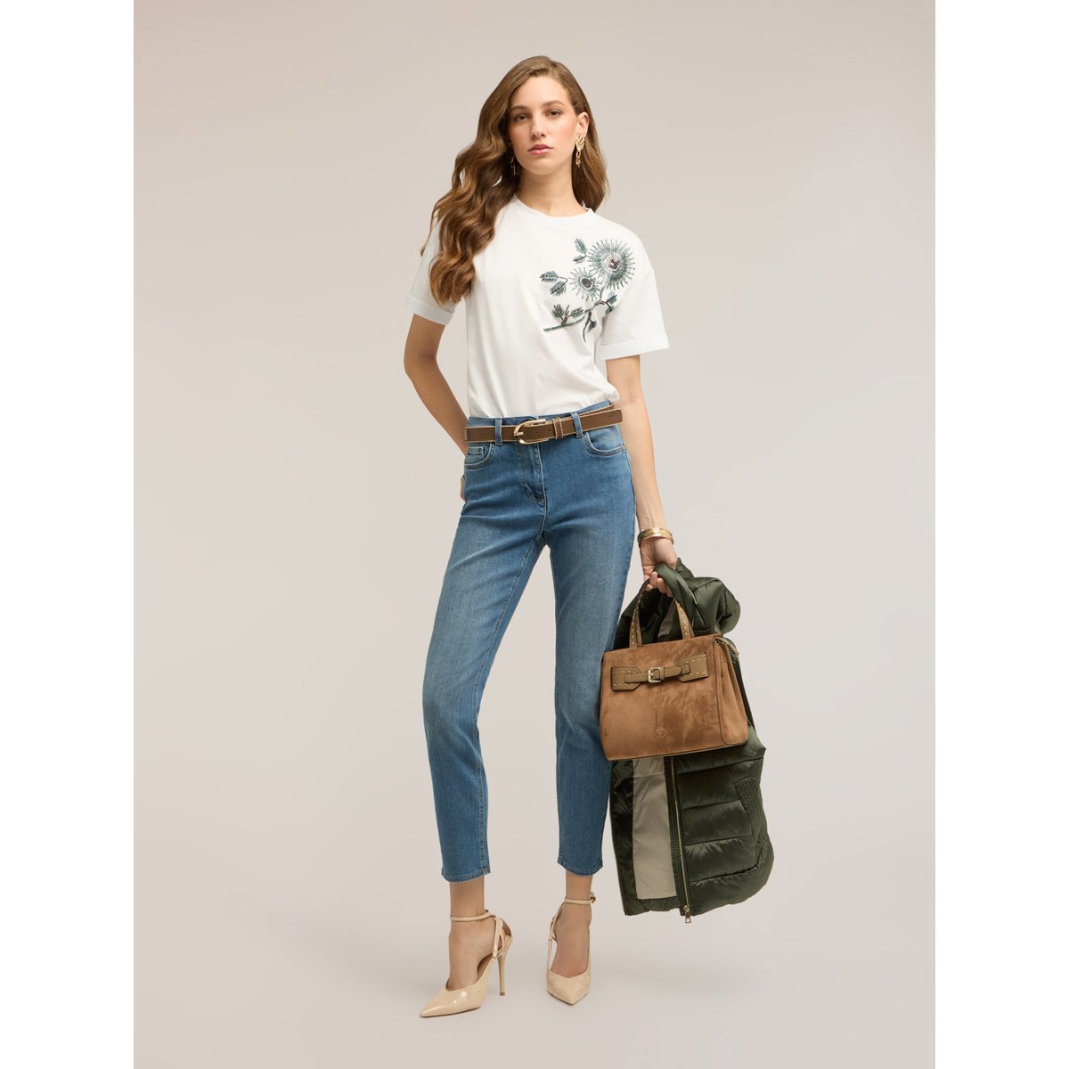 T-shirt avec applications florales blanc, MOTIVI