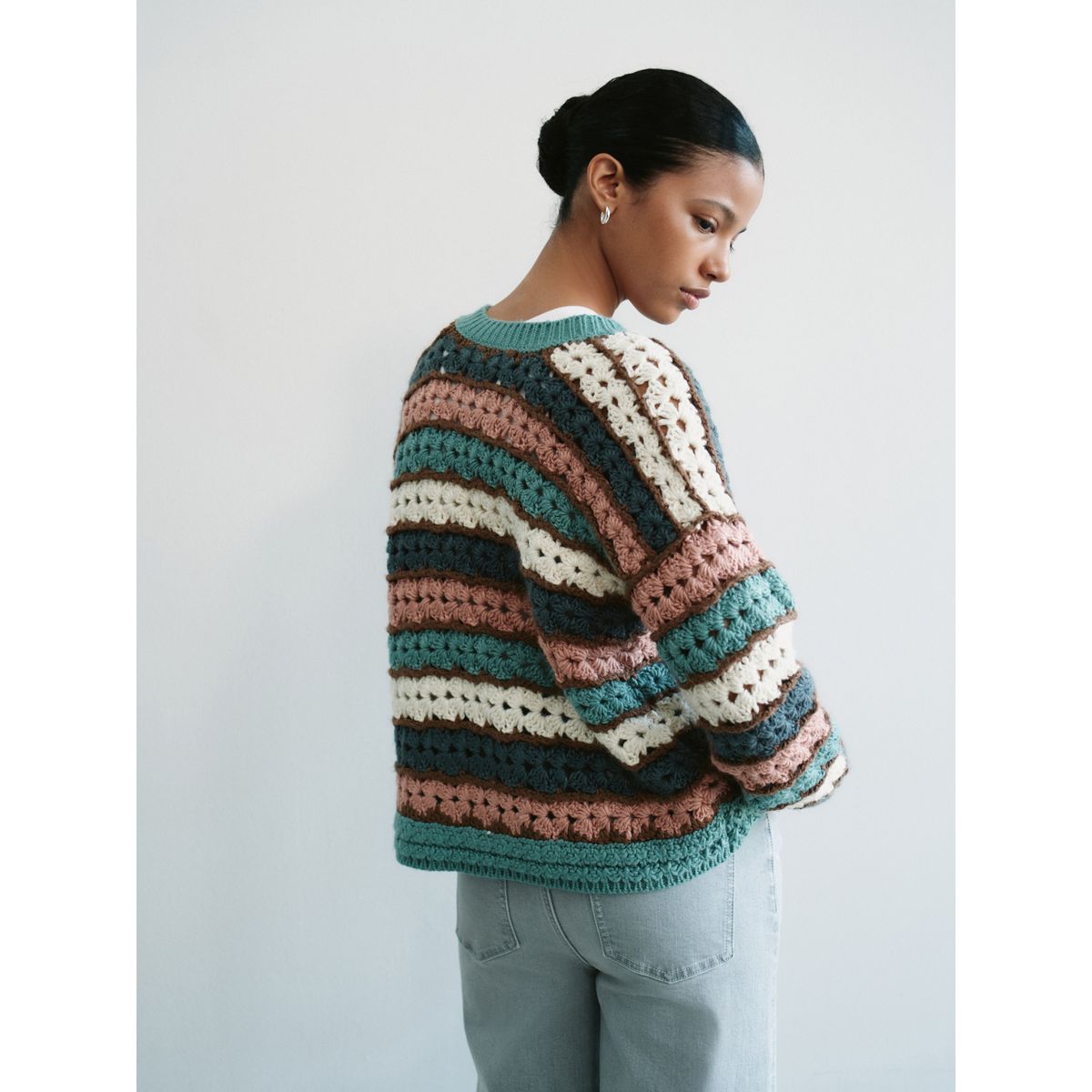 Cardigan tricoté main à nouer sur le devant bleu/rose multicolore, NEXT