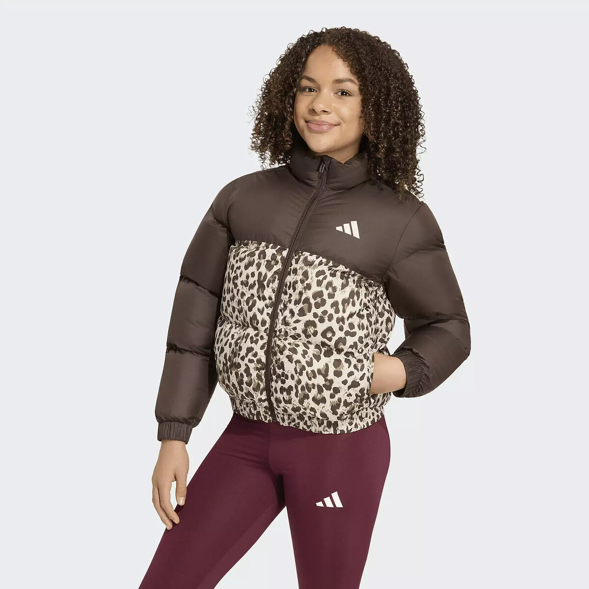 Daunenjacke ohne Kapuze, Leopardenmuster braun, ADIDAS SPORTSWEAR