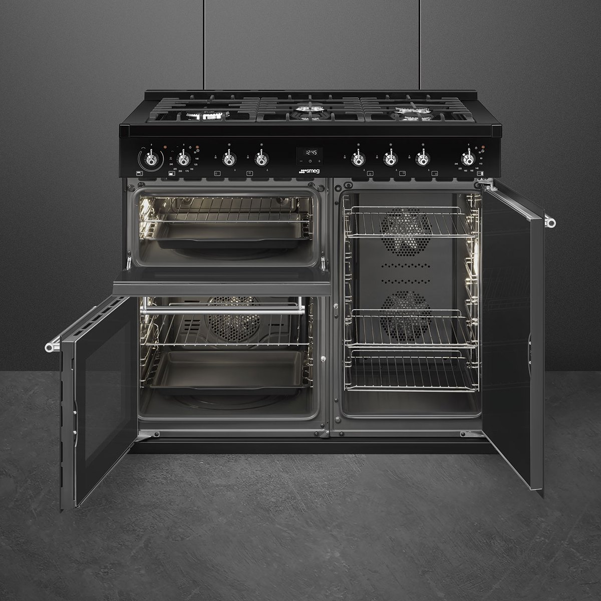 Piano de cuisson gaz 5 feux 100 cm noir noir brillant, SMEG