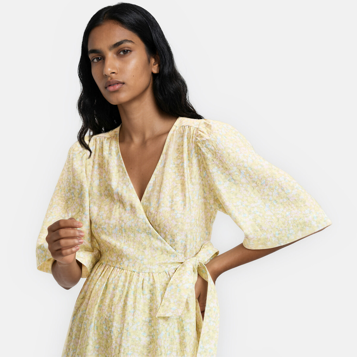Robe longue portefeuille imprimé floral imprimé fleur jaune, LA REDOUTE COLLECTIONS