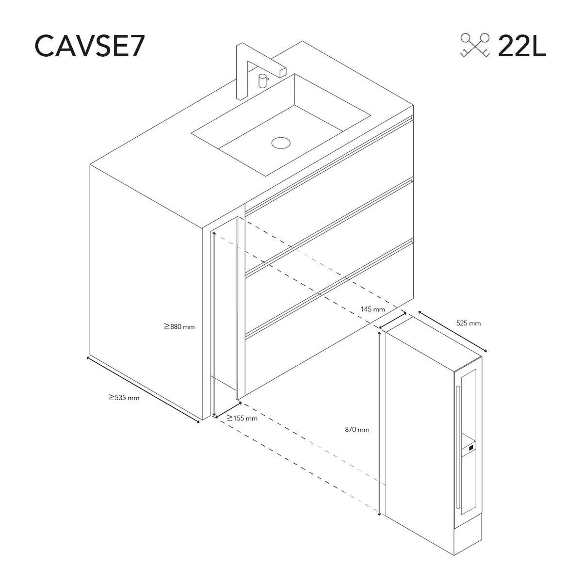 cave de service 7 bouteilles encastrable - cavse7 noir, H.KOENIG