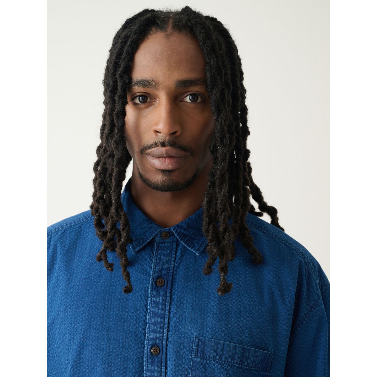 Chemise en denim seersucker à manches longues bleu indigo, NEXT
