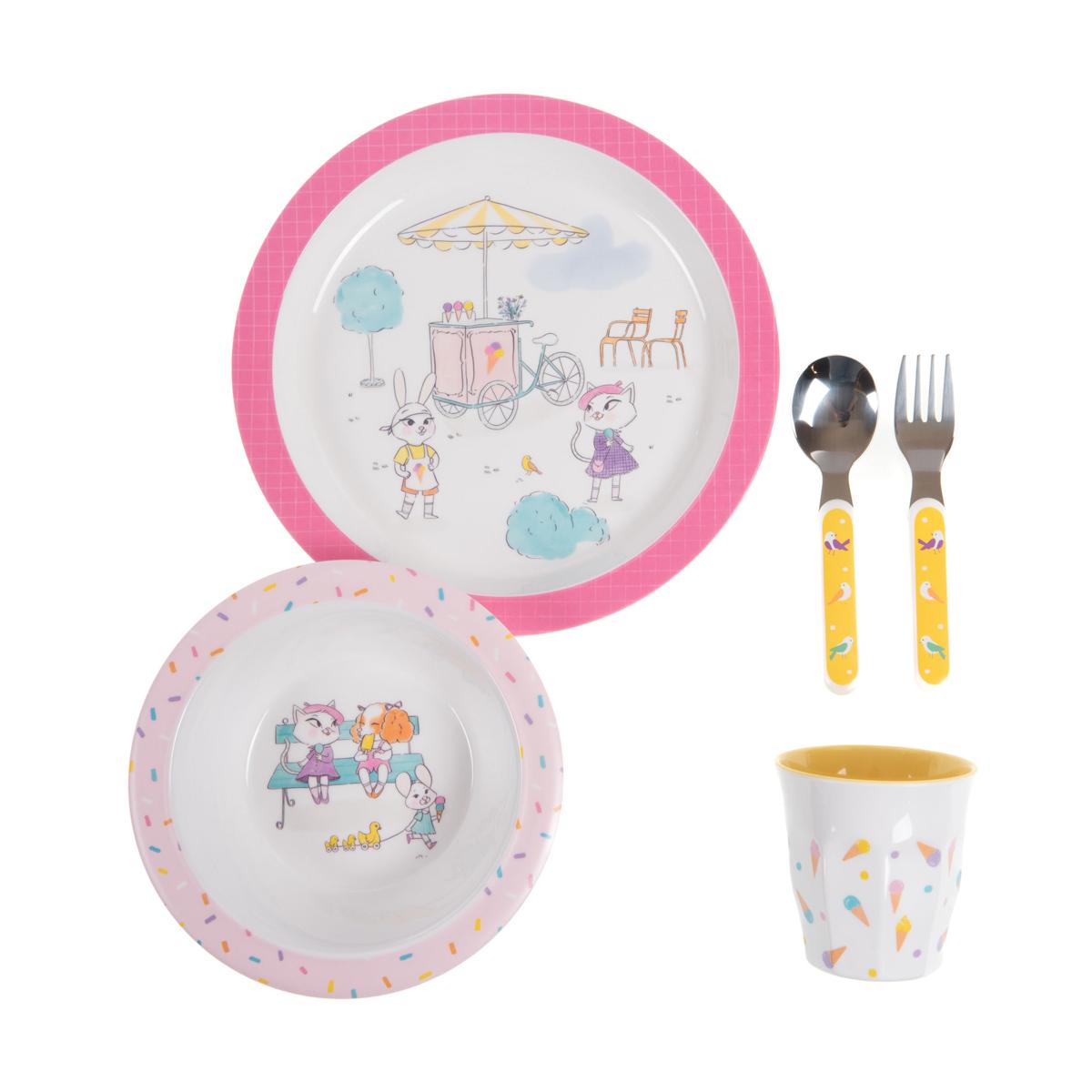 Coffret repas rose, blanc, jaune, AMADEUS LES PETITS