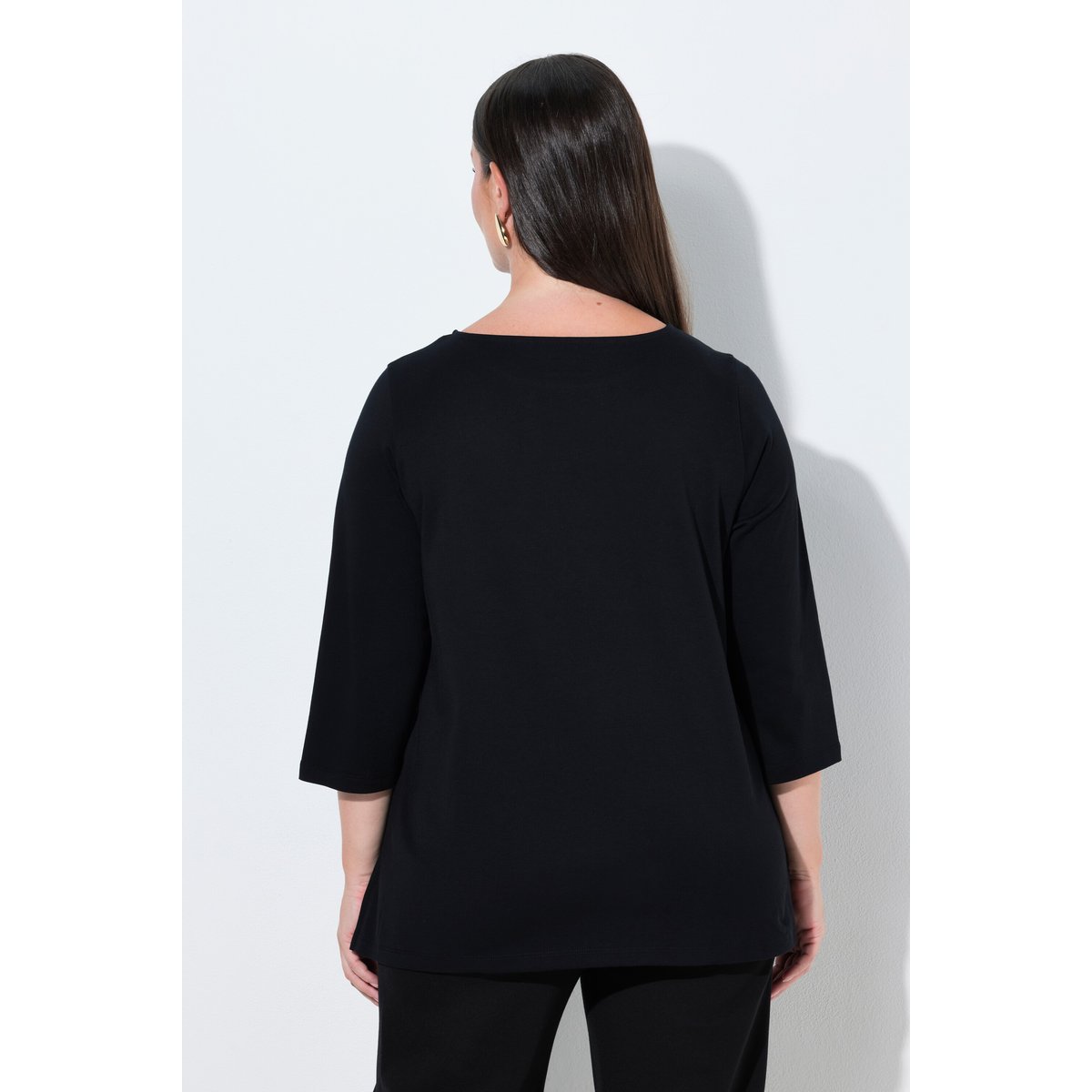T-shirt en coton Pima. Petits strass. noir, ULLA POPKEN