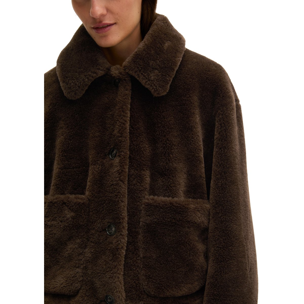 Veste en peluche coupe classique en polyester recyclé marron, MARC O'POLO