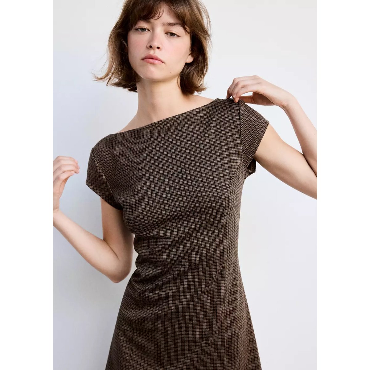 Robe checky marron, MANGO