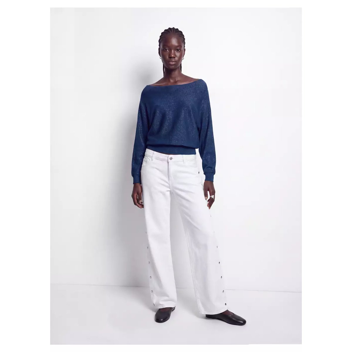 Pull-over Fil textile col bateau bleu pétrole, MANGO TEEN