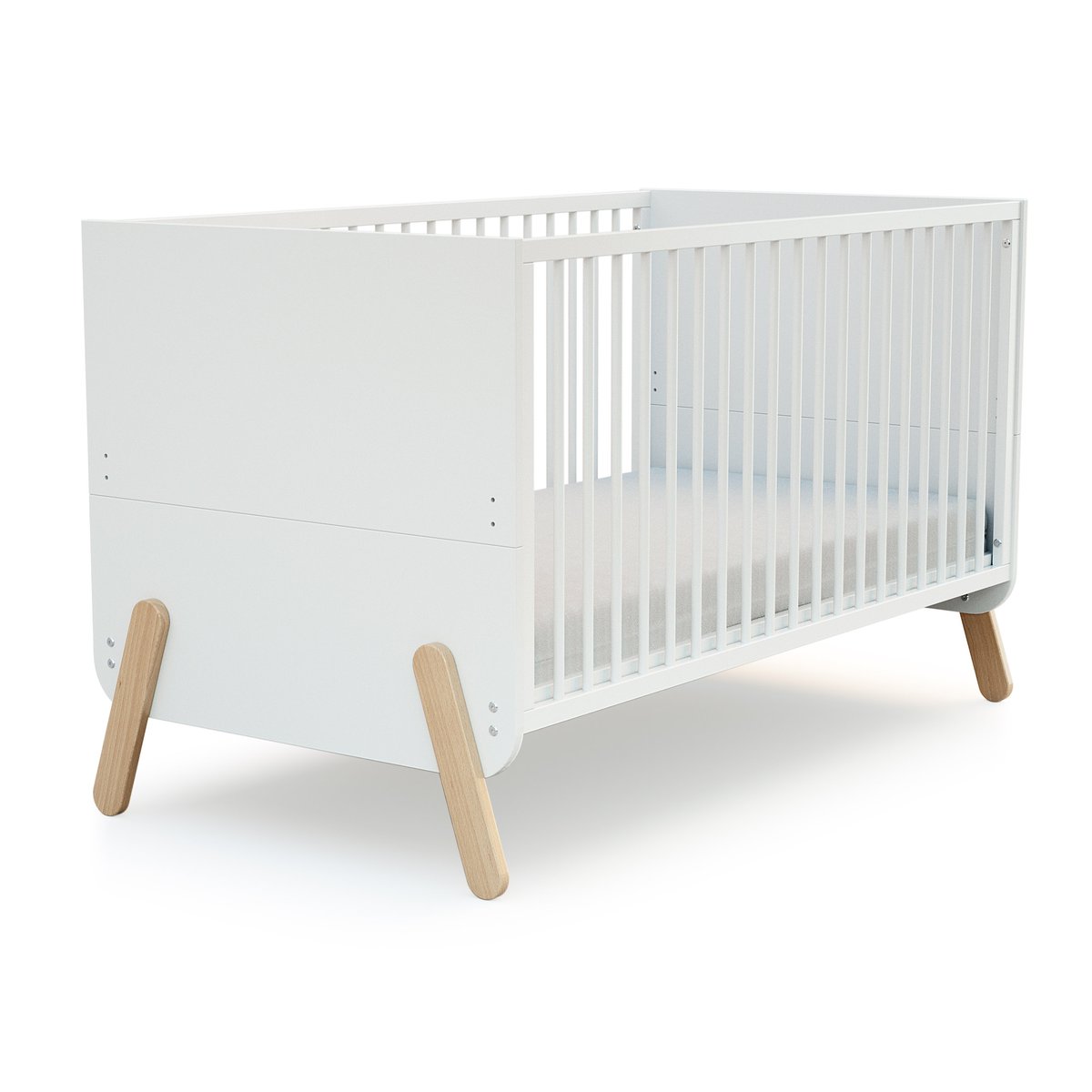 Lit bébé évolutif en bois PIRATE blanc et hêtre verni, AT4