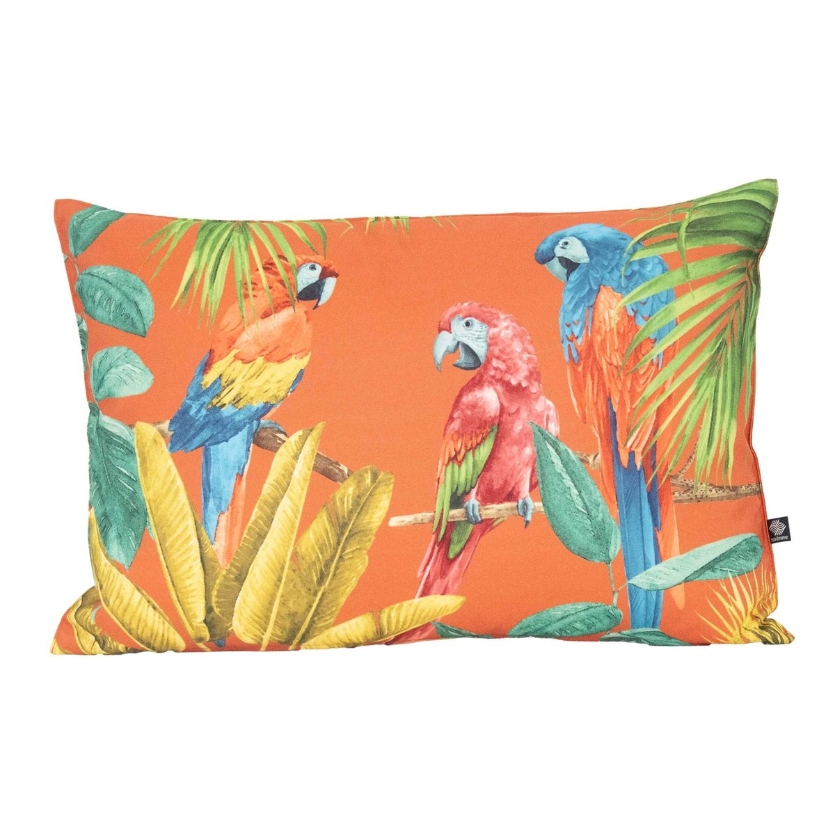 Coussin outdoor imprimé perroquets orange, SUD ETOFFE
