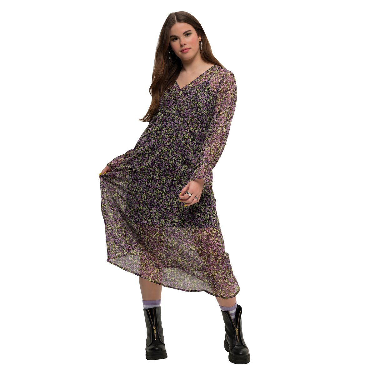 Robe maxi trapèze en mousseline. Imprimé lavande, STUDIO UNTOLD