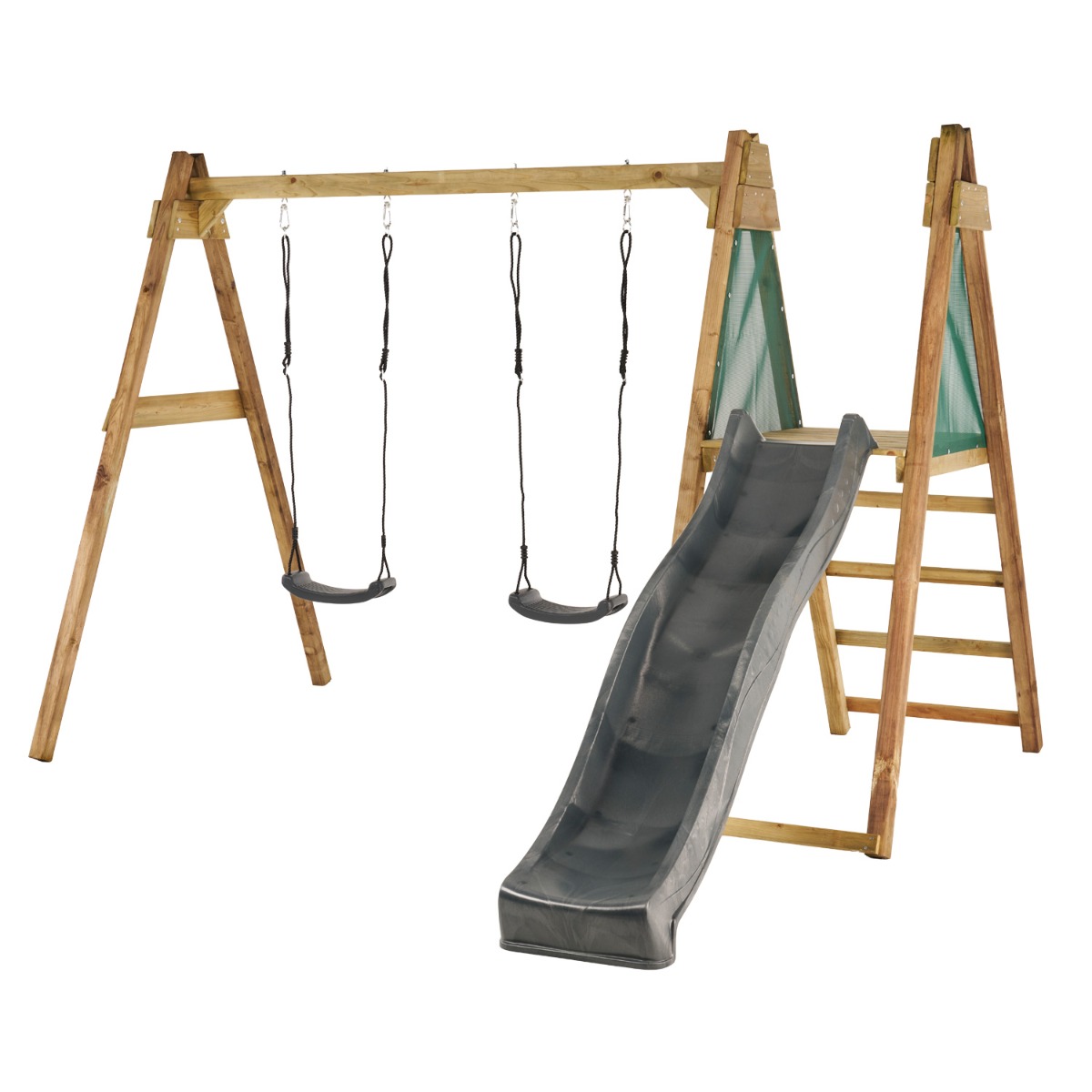 Portique 2 balançoires et toboggan WINDI gris, KANGUI