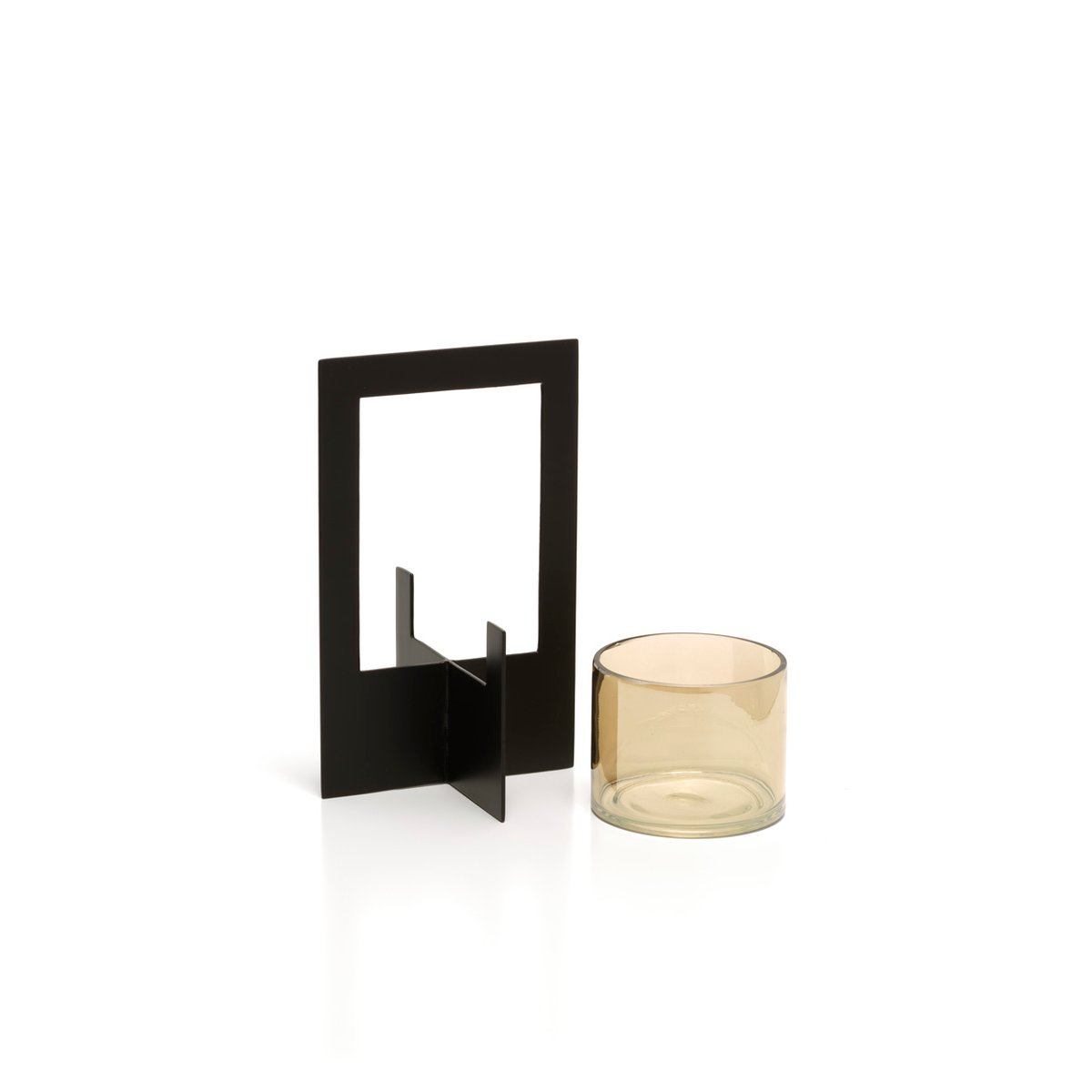 Bougeoir en laiton et verre HURRICANE FRAMED noir, BAZAR BIZAR
