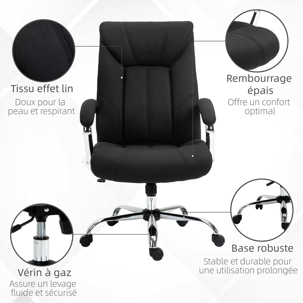 Chaise de bureau Lin (100% polyester) Noir noir, HOMCOM