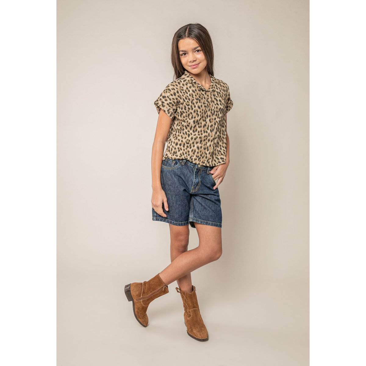 Blouse fille imprimé léopard CELIANE beige, DEELUXE