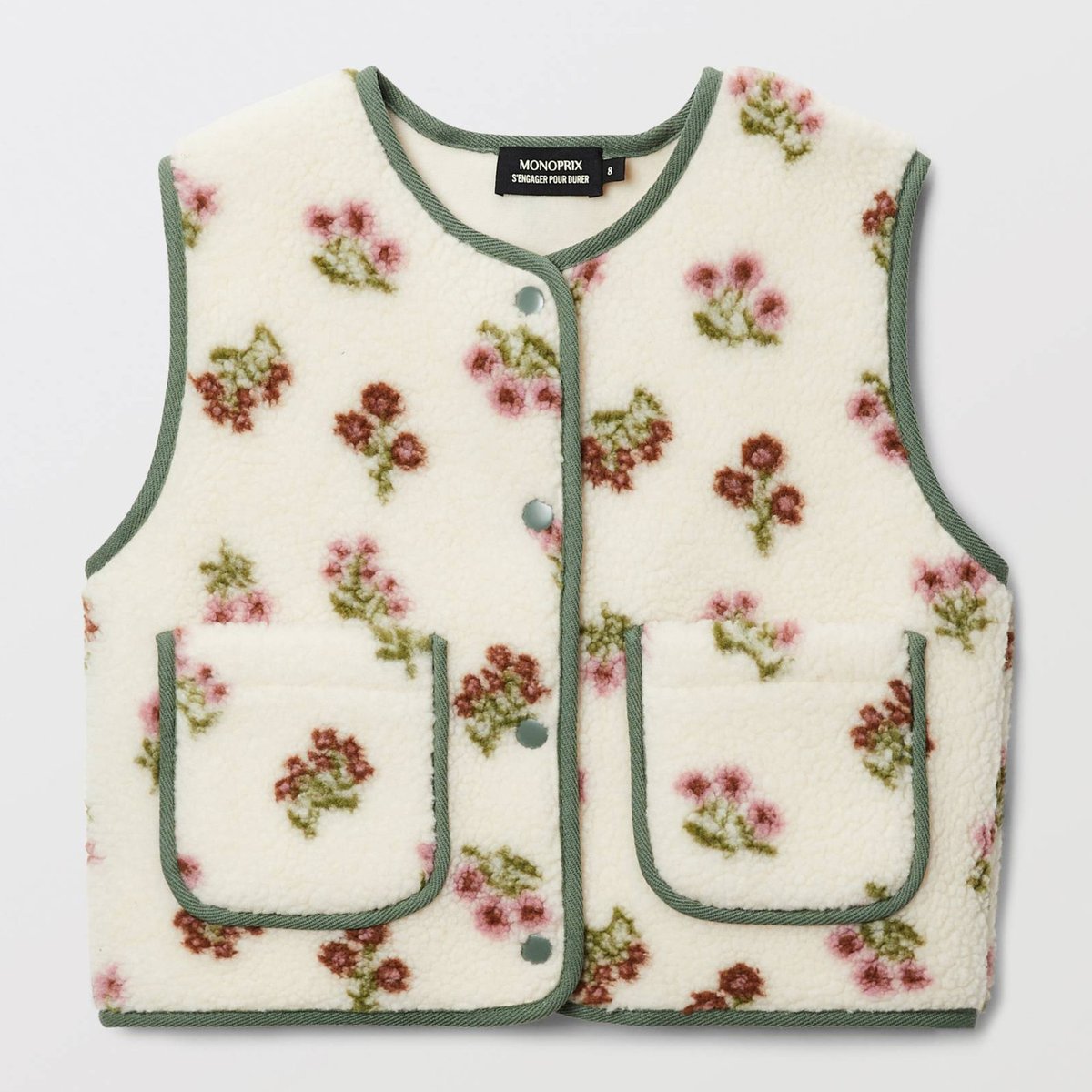 Veste sans manches sherpa motifs fleuris meleze, MONOPRIX