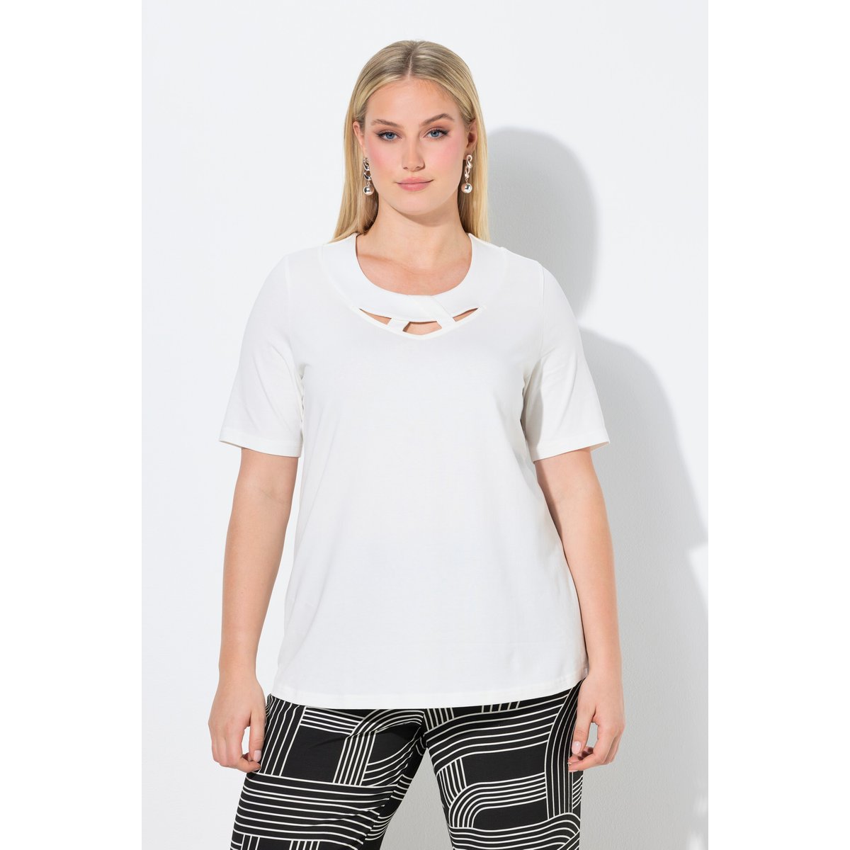 T-shirt effet drapé, manches courtes blanc cassé, ULLA POPKEN