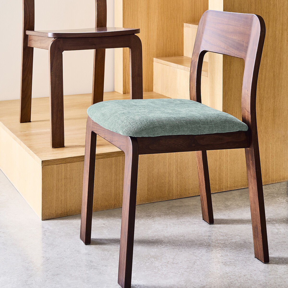 Chaise rembourrée en orme massif Talet teinté coloris noyer/bleu, LA REDOUTE INTERIEURS