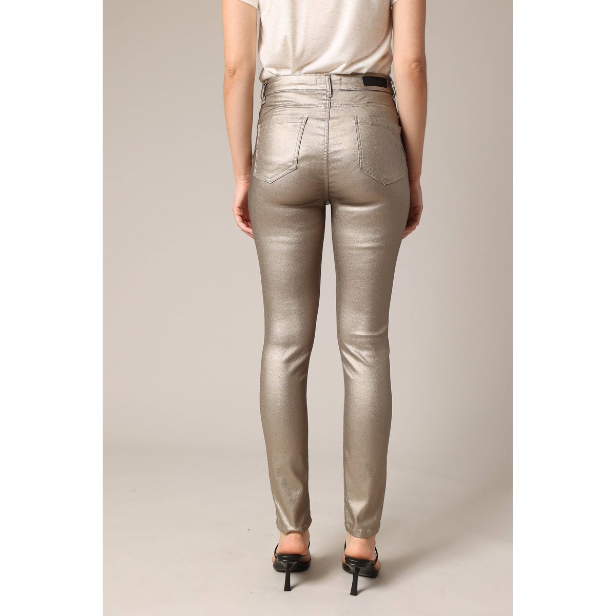 Pantalon slim taille haute, effet métallisé LYSIE doré clair, DEELUXE